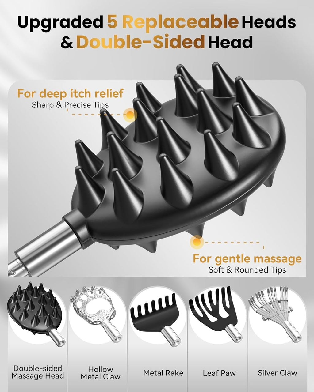 Telescoping Back Scratcher with 5 Detachable Heads – Extendable Metal Back Scratcher Gift Set for Men & Women