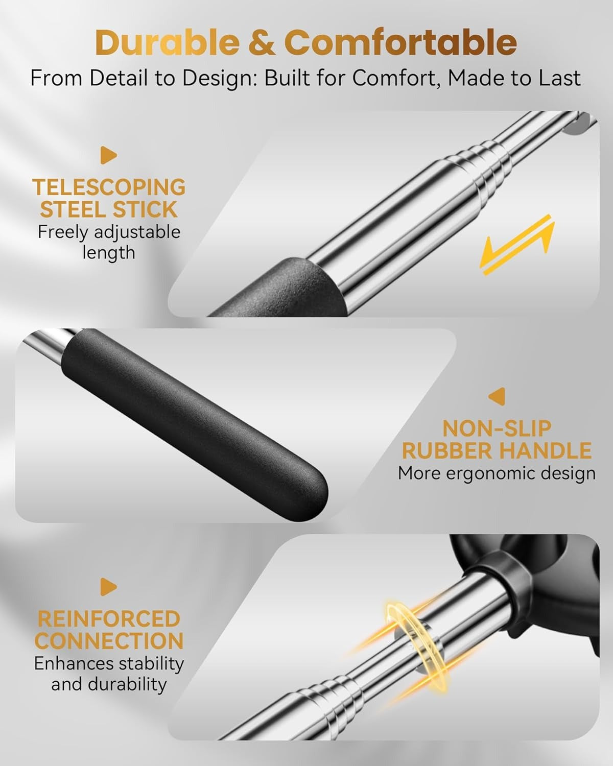 Telescoping Back Scratcher with 5 Detachable Heads – Extendable Metal Back Scratcher Gift Set for Men & Women