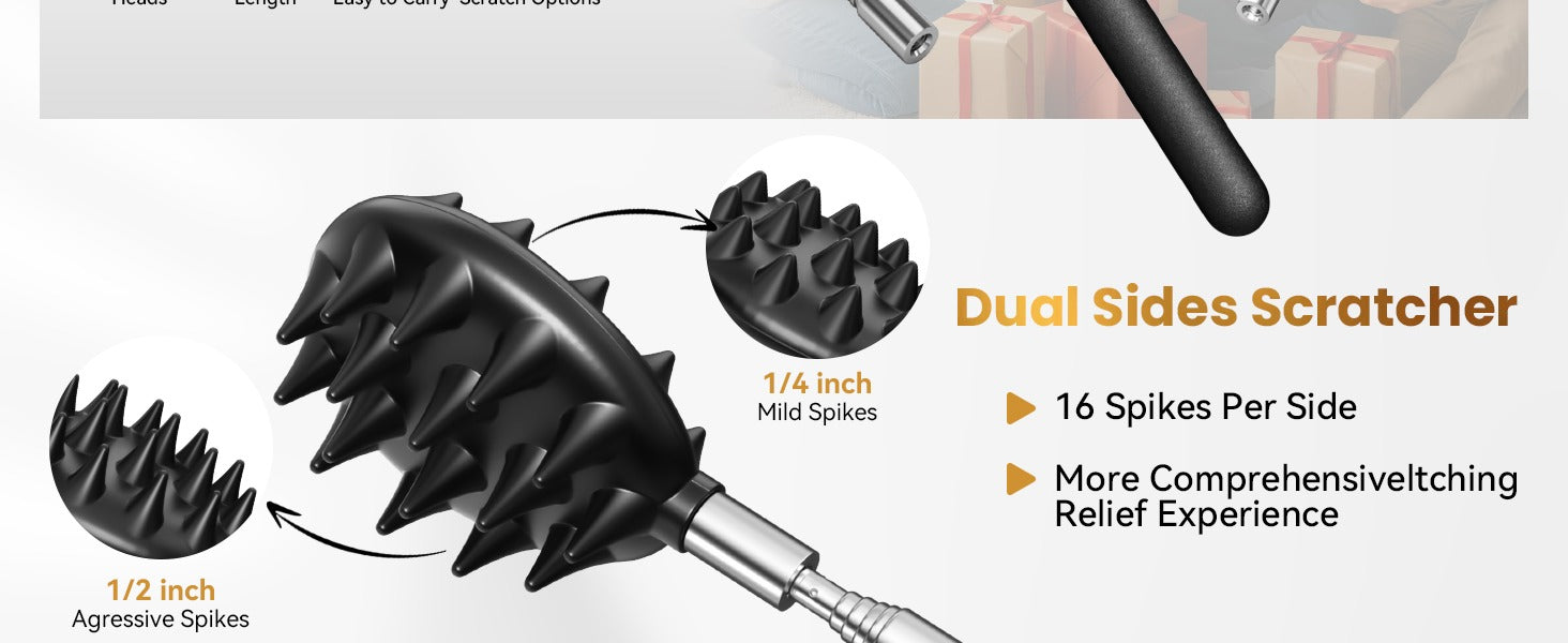 Telescoping Back Scratcher with 5 Detachable Heads – Extendable Metal Back Scratcher Gift Set for Men & Women